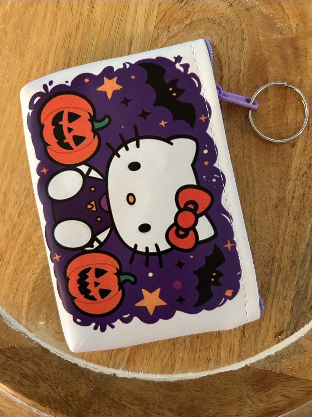 Hello Kitty Purple Halloween coin holder ID pouch key ring NEW pumpkins